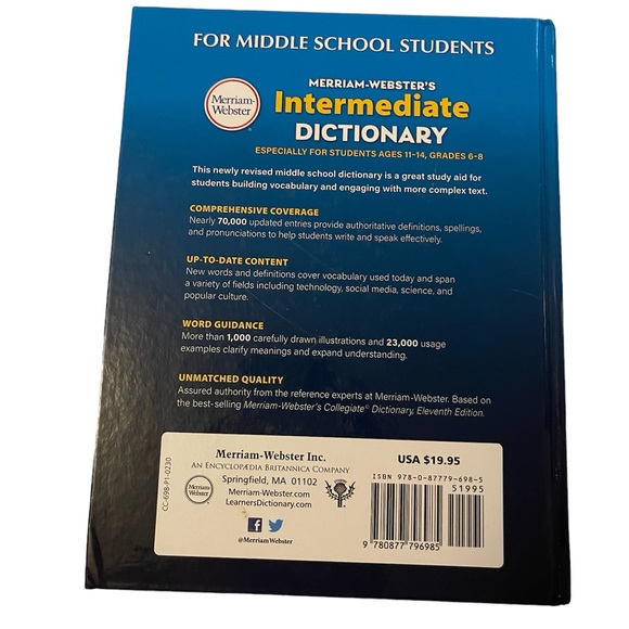 Merriem Webster’s Intermediate Dictionary For Middle Schoolers - Picture 3 of 4